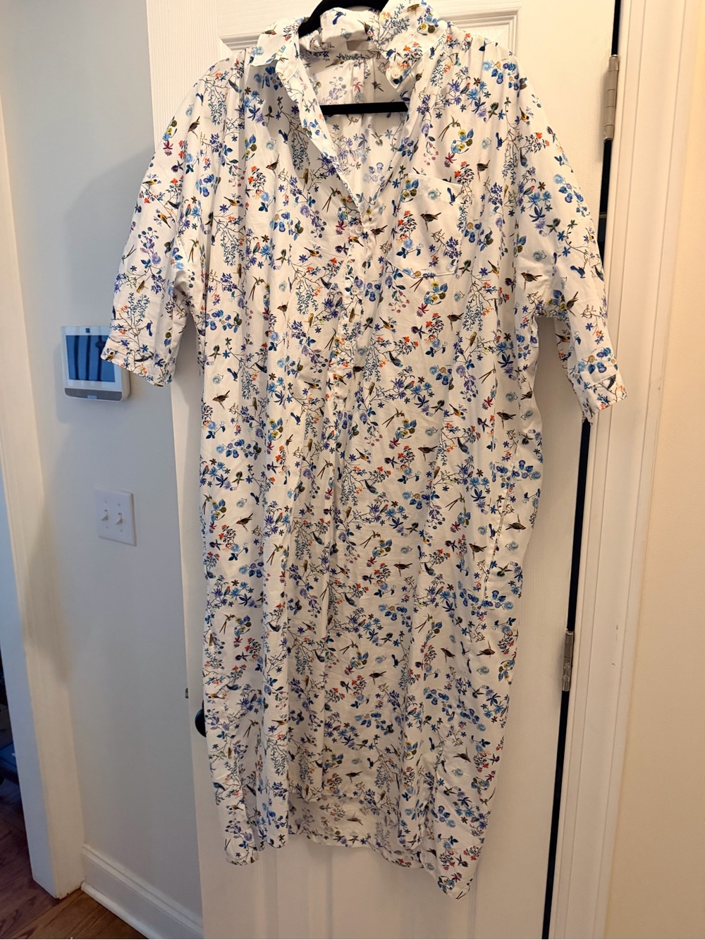 Makie White Midi Dress with Blue & Multicolor Floral Print